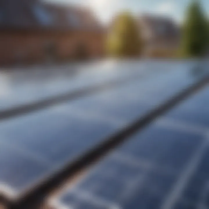 Close-up view of solar panels capturing sunlight in a residential area.