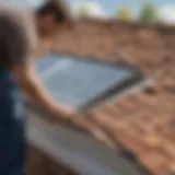 Close-up of a home inspector examining a roof for damage