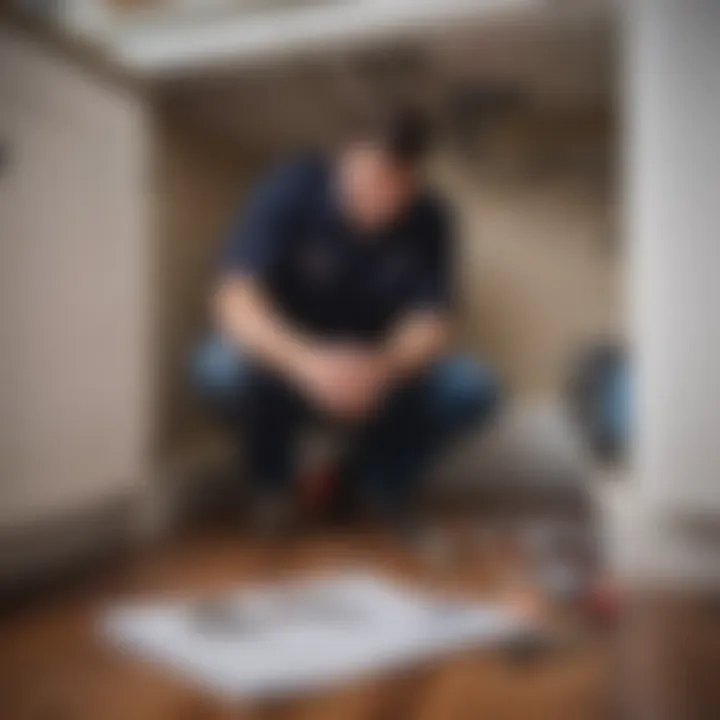 A professional inspecting plumbing systems under a sink