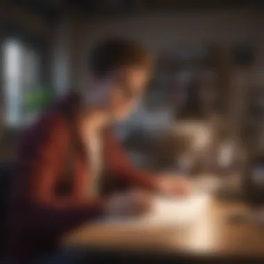 A student working on a creative project at a desk