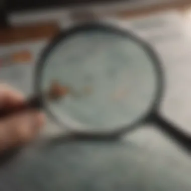 A magnifying glass over a financial report highlighting risks