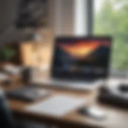 An organized workspace with tax documents and a laptop