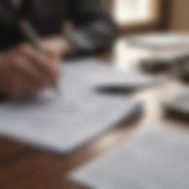 Close-up of a person studying financial documents and regulations