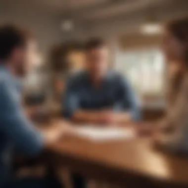 Discussing Refinancing Options Couple discussing financial options with a mortgage advisor