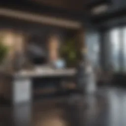 Office space with a modern design showcasing workstations